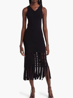 Rails Black Sleeveless Fringe-Hem Midi Dress